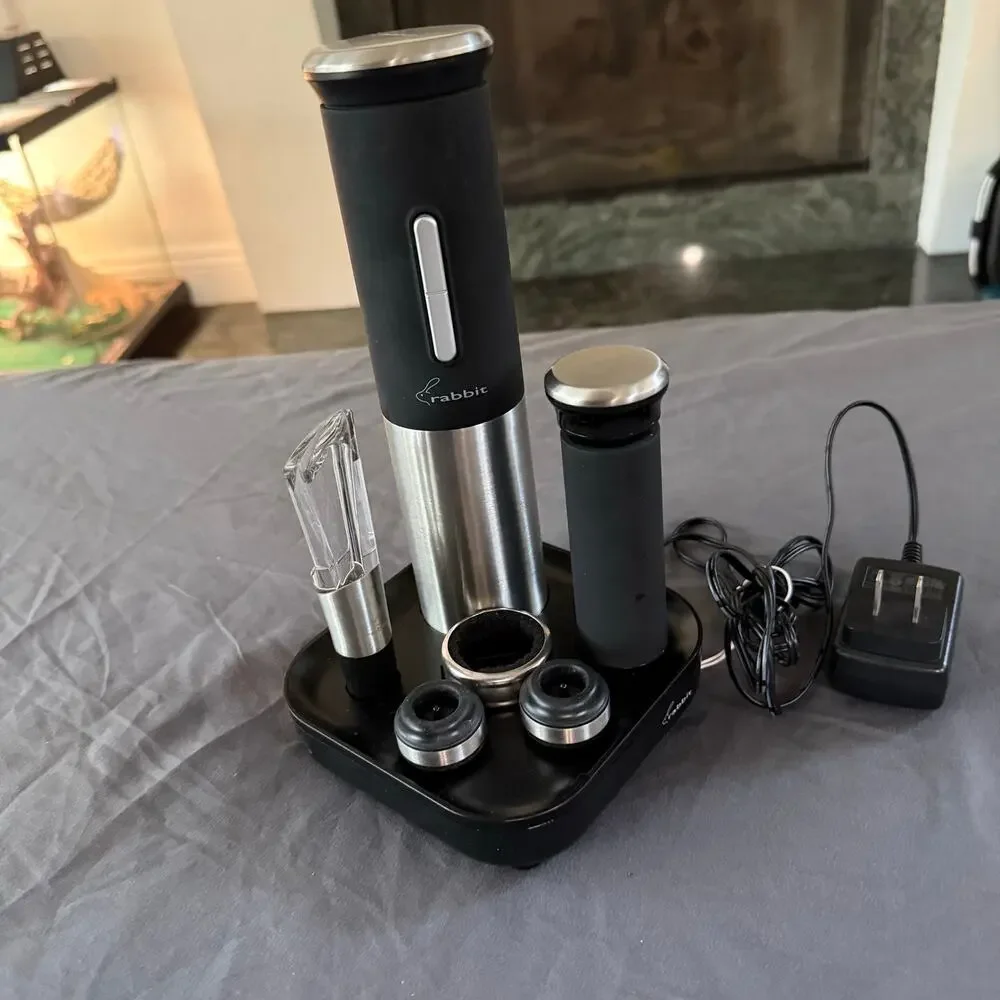 Rabbit Automatic Electric Wine Opener Set with Foil Cutter & Charging Base